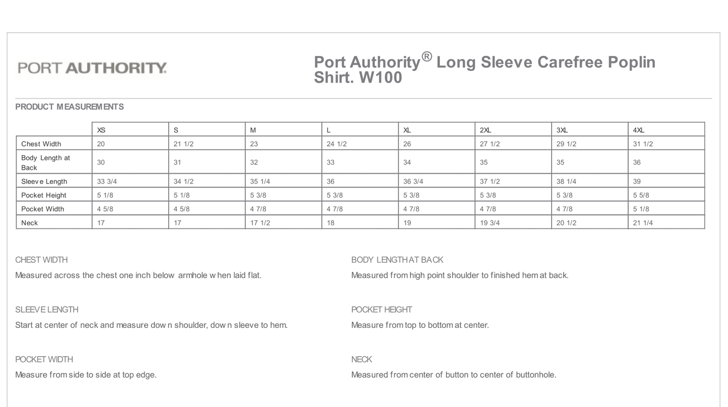 W100 Port Authority® Long Sleeve Carefree Poplin Shirt